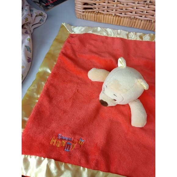 Disney Baby Winnie The Pooh Lovey Security Blanket Red Hunny Honey Satin Trim - Picture 9 of 9